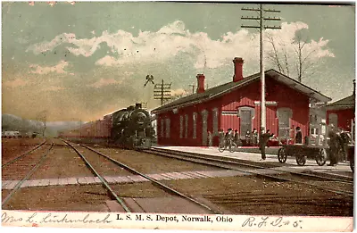 Postcard Lake Shore & Michigan Southern Railroad Train Station Depot Norwalk OH • $12.57