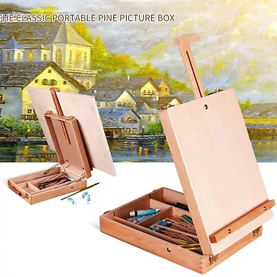 Wooden Table Box Easel Stand Storage Case Adjustable Desktop Artist Drawing Box • £17.20