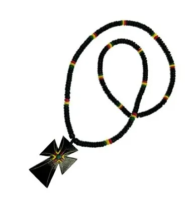 Rasta Coco Bead With Ankh Cross Pendant Necklace 33.5  • $25
