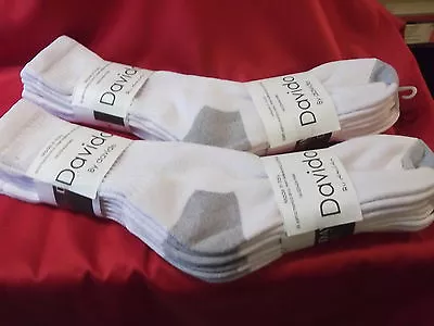 Davido Mens Socks Crew 100% Cotton Made In Italy White/gray 6 Pairs Size 10-13 • $21.50