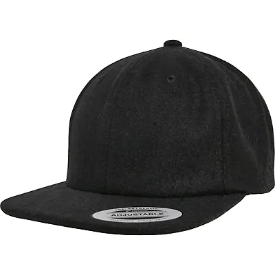 New Flexfit Melton Wool Cap Plain Baseball Black Trucker Golf Era Flat Peak Hat • £19.99
