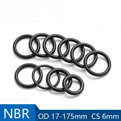 Silicone Ring CS 6mm OD 17mm-175mm Black Silicon Gasket Food Grade Rubber O-ring • £1.62