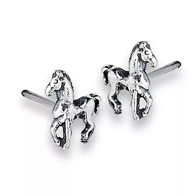 Stallion Poised Horse Pony Sterling Silver Prancing Animal Stud Earrings • $9.79