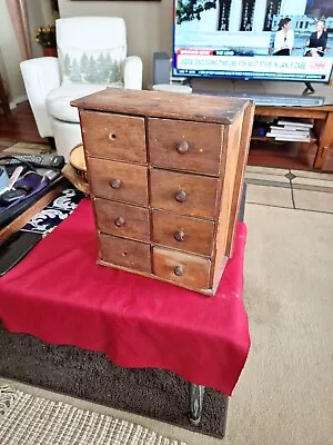 Very Old  Primitive  Wall Wooden Spice Box Cabinet W/ 8 Drawers Homemade  ? AsIs • $64