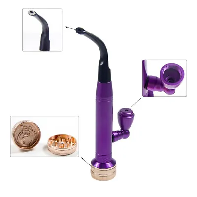 Metal Smoking Pipe Tobacco Cigarettes Pipe W/ Lid & Grinder Gift Set Box Purple • $17.99