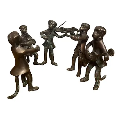 Vintage Bronze Monkey Orchestra Figurines Musical Instrument Band Set Of 5 FLAW • $47.99