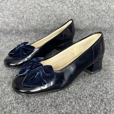 £49.99 • Buy Vintage St Michael Navy Blue Patent Court Shoes UK 6 Velvet Bow 1960's Mod Retro