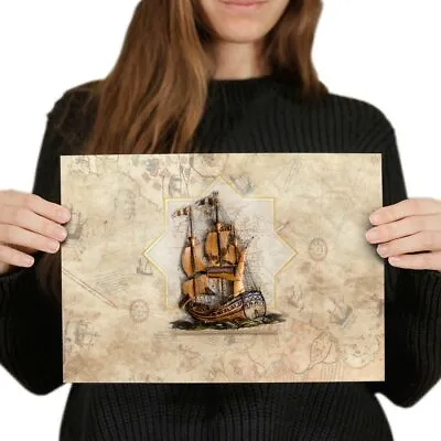 £4.99 • Buy A4 - Old Pirate Ship Vintage Map Boat Poster 29.7X21cm280gsm #21961