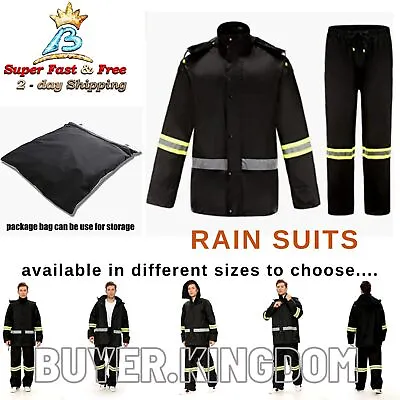 Hoodie Rain Jacket With Pants Rain Suit Men Women Reflective Waterprooof Coat • $49.58