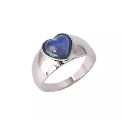 Heart Temperature Change Zinc Alloy Mood Ring + Color Chart Gift Size 10 • $5.99