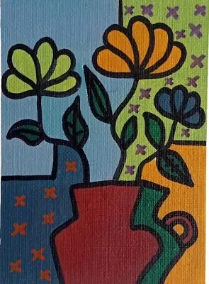 ACEO Original Oil Painting Flowers Floral Bouquet Cubism Oxana Diaz 2.5  X 3.5  • $3.99