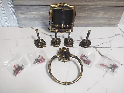 ✨ Vtg. Mid-Century Modern HOLLYWOOD Regency  Brass 6Piece Bathroom Hardware Set✨ • $59.99