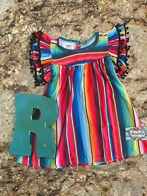 Serape FIESTA Birthday Dress | Mexican Party Birthday Pom Pom Dress | Cinco De • $20