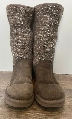 Ugg Australia Camaya Knit Sequin Gray Shearling Wool Lined Winter Boots W Size 7 • $23.99
