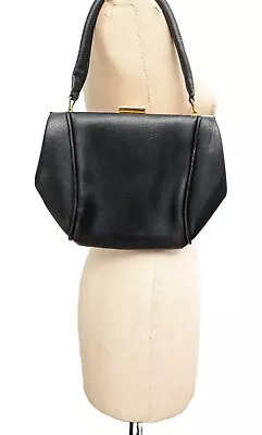 Vintage Kelly Black Handbag Tote Leather Style Retro Small • £34
