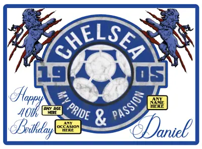 Personalise Chelsea Pride & Passion Edible Icing Cake Topper Nameageoccasion • £8.99