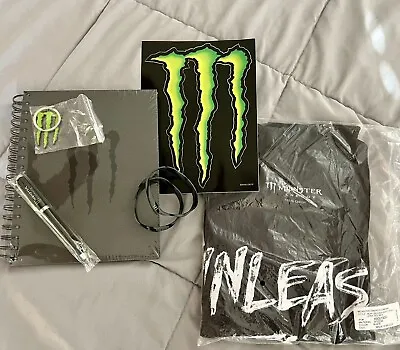 MONSTER ENERGY 7 Pc SET Journal Pen Sticker KeyChain 2 Rubber Bracelets T-Shirt • $69