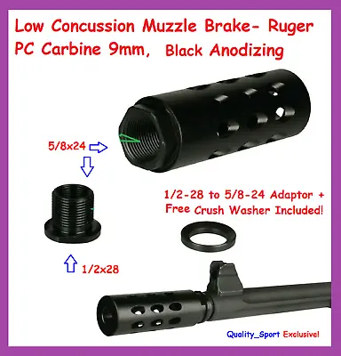 Low Concussion Muzzle Brake-Ruger PC Carbine 9 Mm Anodized Black + FREE Adapter • $28.99