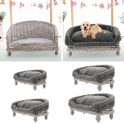 £52.95 • Buy Handmade Natural Wicker Pet Bed Raised Cat Dog Sofa Couch Cushion Optional
