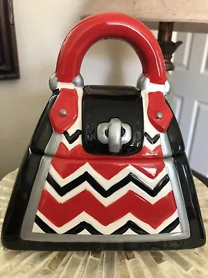 Davids Cookies Ceramic Purse Cookie Jar - Red/Black/White - Excellent Condition • $15.90