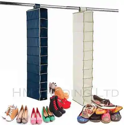 £8.29 • Buy 10 Shelves Hanging Wardrobe Shoe Rack Garment Organiser Storage Clothes Holder