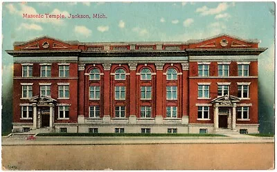 JACKSON MI - Masonic Temple Fraternal Org. Michigan Postcard 1913 Bee Logo Pub. • $5.99