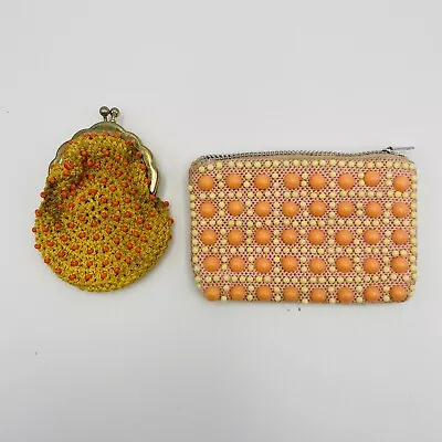 Vintage Lot 2 Coin Purses Kiss Lock Beaded Crochet • $15