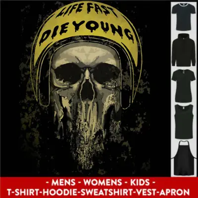 Live Fast Die Young Biker Skull Motorcycle Mens Womens Kids Unisex • £11.99