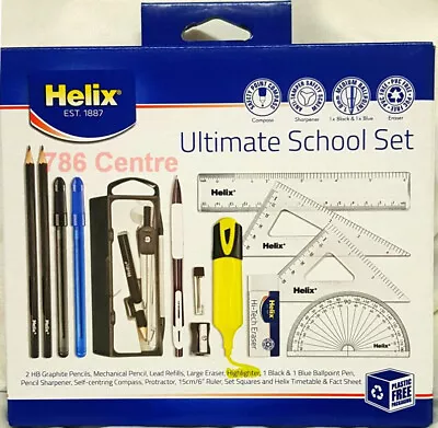 Helix Ultimate School Set Maths Equipment Compass Protractor Set Squares Etc • £12.89