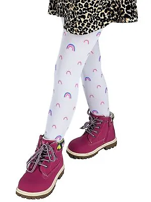 Girls Semi Opaque White Rainbow Print Pattern Tights 40 Den Party Everyday • £6.20