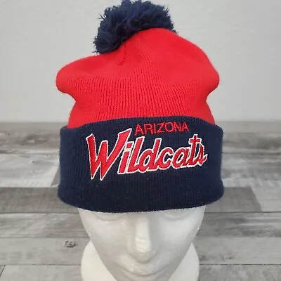 Nike U Of A Arizona Wildcats Script Red Blue Cuffed Beanie Hat Cap Pom Vintage • $35