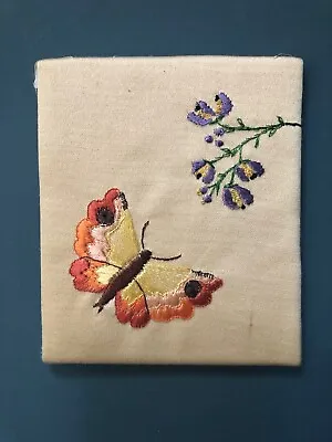 Small Antique Finished  Butterfly  Embroidery Panel On Silk. • £4.99