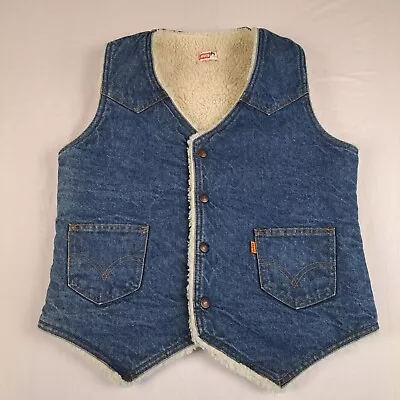 Vintage Levis Orange Tab Sherpa Lined Denim Vest Medium  • $37.88