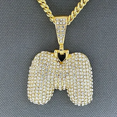 $9.99 • Buy Gold Tone Clear Rhinestones Bubble Initial Alphabet Letter M Pendant Necklace