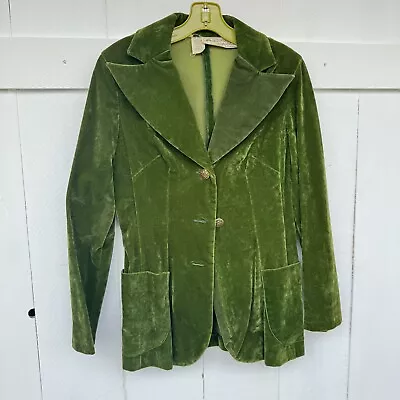 Vintage MOD 1960s 70s Velvet Avocado Green Jacket Campus Casuals Unlined VTG • $69.99
