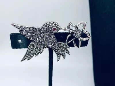 Vtg. Avon Purple Rhinestone Marcasite Flying Hummingbird Brooch 377 • $4.99