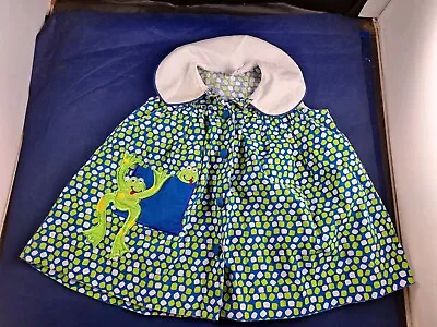 Vtg Blue Green White Frog Polka Dots Size 2T Toddler Dress *512 • $15