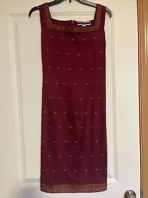 $9.99 • Buy 19: Amanda Smith Indian Border Shift Dress Size 12 Cranberry Red Orange Bead Tie