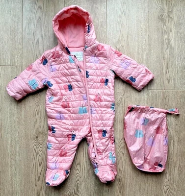 £4.99 • Buy Baby Girls Snowsuit Pramsuit Packable Shower Resistant 6-9m M&s Peach Travel Bag