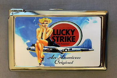 Lucky Strike Bomber Ad Cigarette Case With Lighter ID Holder Wallet LS02 Vintage • $20.95