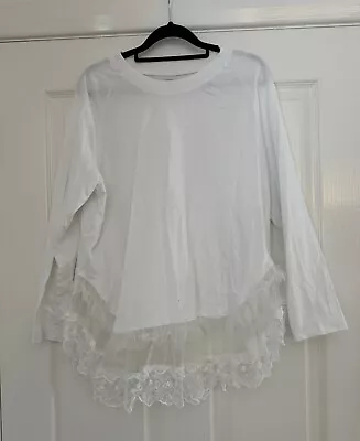 Simone Rocha X HM White Lace Trim Cotton Top Size L • $11.71