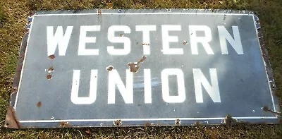 Vintage OLD SSP Porcelain WESTERN UNION Advertising Sign - Great Look - 2x4 • $459.95