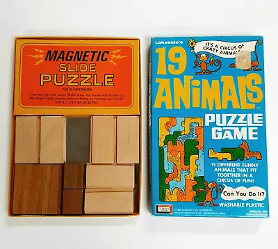 2 Vintage Puzzle Games- 1968 Lakeside 19 Animals 1960s Crestline Magnetic Slide • $17.62