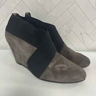 VIA SPIGA Gray Black Suede Spandex Cross Wedge Ankle Boot Heel Sz 8.5 • $17.49