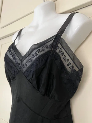 $12.99 • Buy Vintage (no Tag) Pretty Black Slip Nylon Tricot Floral Lace Chiffon Flower Chain