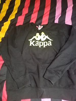 Mens Black And Florescent Kappa Spell Out Logo Pullover Sweatshirt Jumper Size M • £7.99