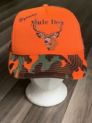 Wyoming Mule Deer Hunting Hat Camo Snapback Orange Trucker High Visibility EUC • $19.99