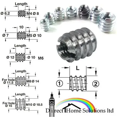 M4 M5 M6 M8 M10 Threaded Insert Screws In Sleeve Bushing Slot Drive Furniture • £3.75