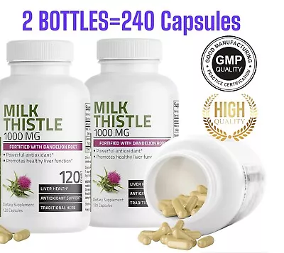 Milk Thistle 1000MG With Dandelion Root LIVER HEALTH 240 Capsules EXP:09/01/2026 • $34.99