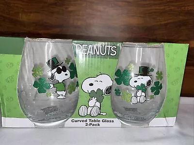 Snoopy St. Patrick’s Day Curved Table Glasses 2 Pack Peanuts 2021 Shamrock • $19.99